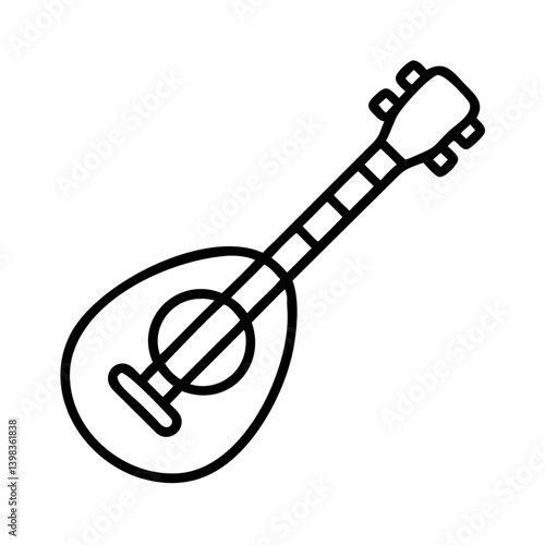 Outline mandolin vector illustration, musical instrument icon, stringed instrument drawing, folk music art