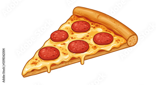 delicious slice of pepperoni pizza vector illustration isolated on white background 