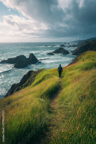 Coastal Path Wanderer, Green Cliffs, Ocean View