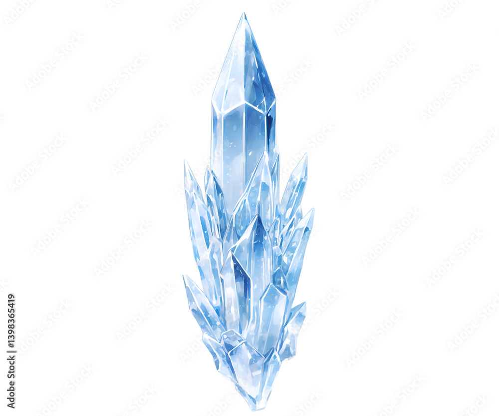 Icelike Enchanted Crystal Sculpture Illustration, A Captivating Display of Frozen Artistry and Sparkling Beauty, Perfect for Fantasy and Winter Themed Creations