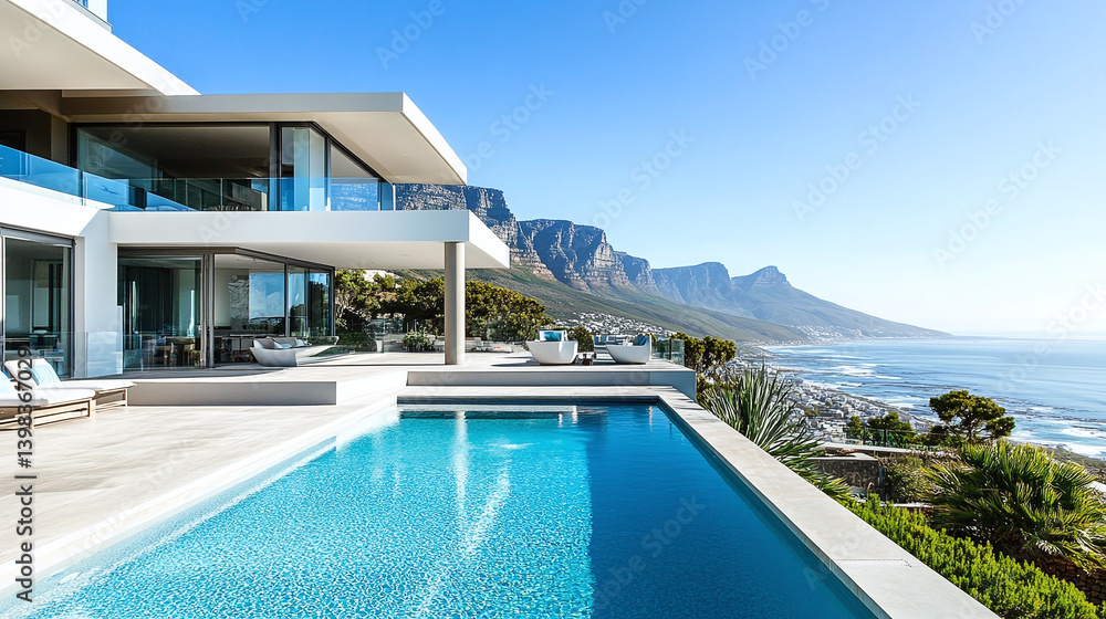 Fototapeta premium Luxury Villa with Infinity Pool and Breathtaking Ocean View in Cape Town