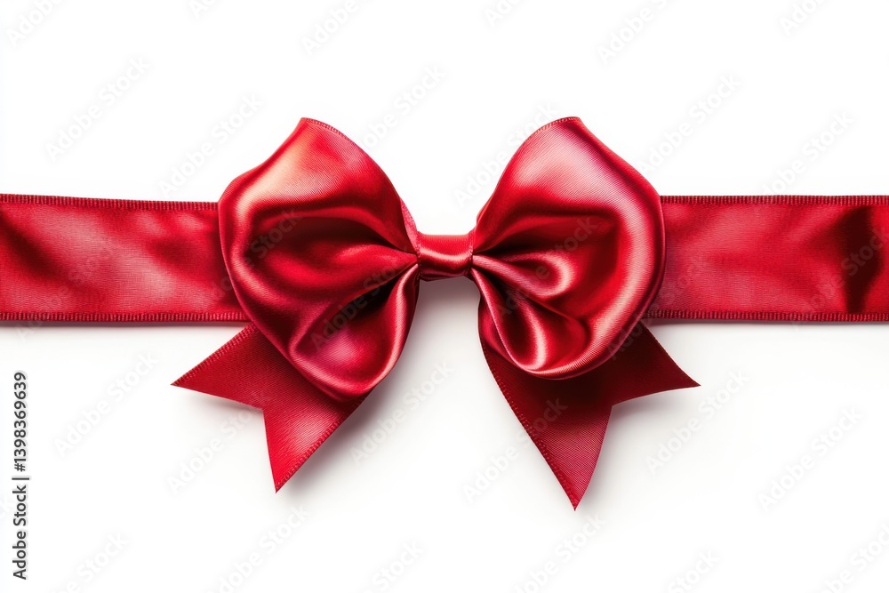 Close up shot of a red ribbon bow on a plain white surface view isolated on white background Close up shot of a red ribbon bow on a plain white surface view isolated on white background