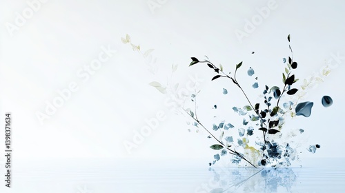 Floral art explosion white background digital artwork minimalist style aesthetic appeal