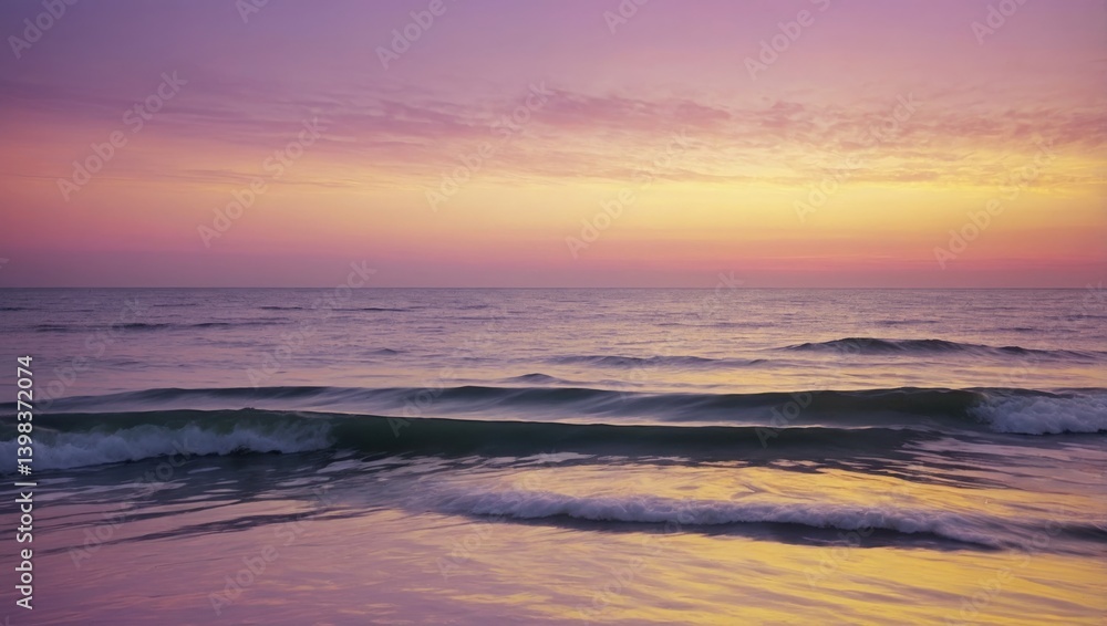 Obraz premium Ocean Sunset with Gentle Waves and Vibrant Purple Sky