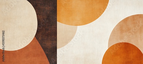 Soft geometric backdrop with muted orange and brown shapes 