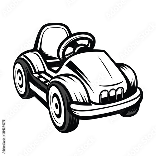 A classic go-kart illustration with a retro black and white design, ready for the race track
