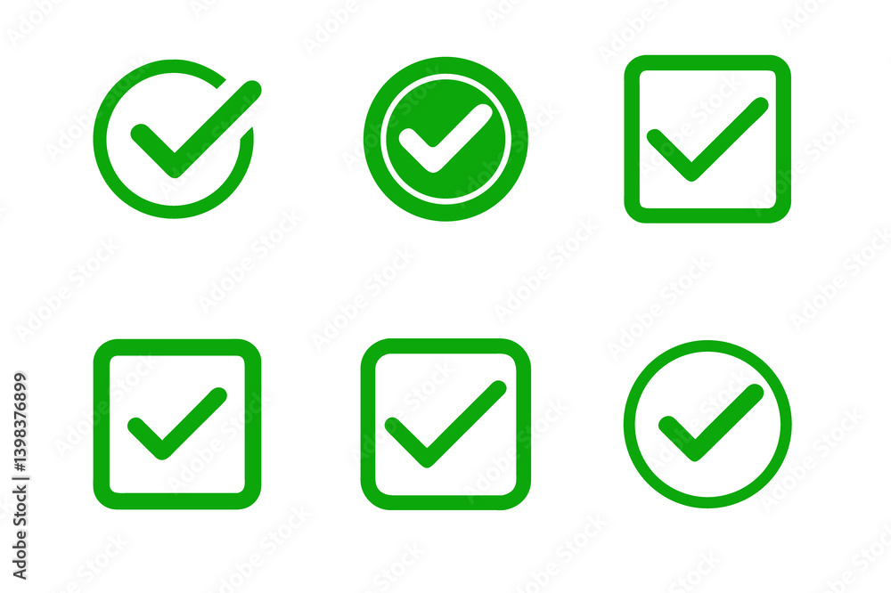 Green Checkmark Icons Diverse Set of Tick Marks for UI Design, checkmark icon vector Design Green Checkmark Icons Diverse Set of Tick Marks for UI Design, checkmark icon vector Design