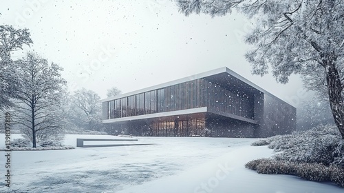 A building with snow on the ground