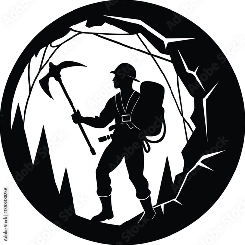 Cave Explorer Round Silhouettes Vector | Adventure, Exploration & Nature Line Art