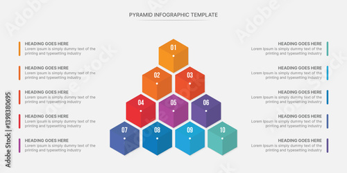 Hierarchy Triangle Pyramid Infographic Design Template with 10 Steps