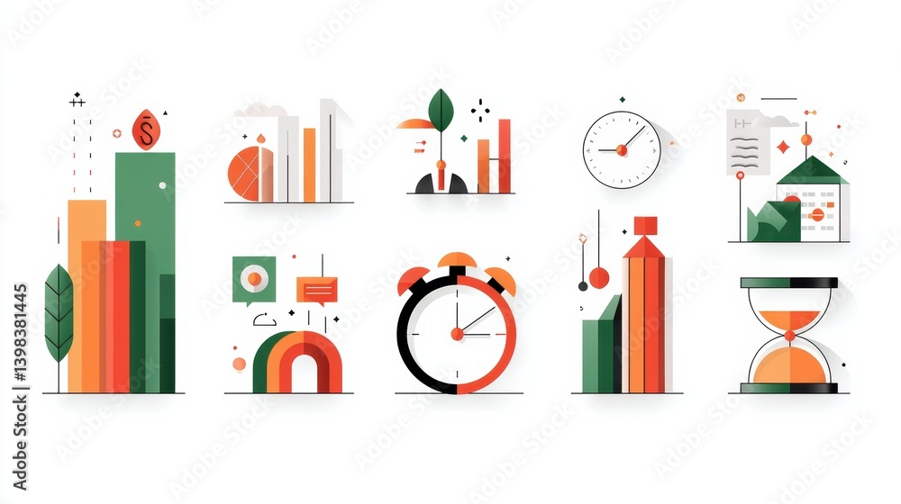 Business management icon set concept. A set of modern business management icons