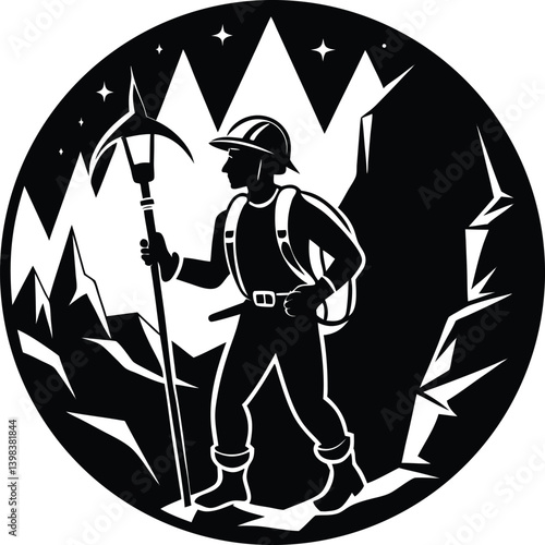 Cave Explorer Round Silhouettes Vector | Adventure, Exploration & Nature Line Art