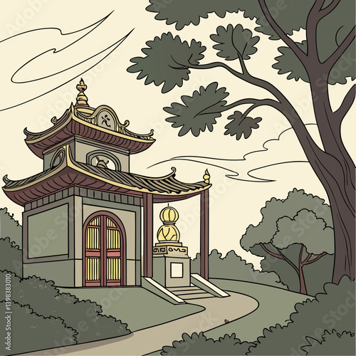 A Buddhist temple or Buddhist monastery is the place of worship for Buddhists, the followers of Buddhism. They include the structures called vihara, chaitya, stupa, wat and pagoda in different regions