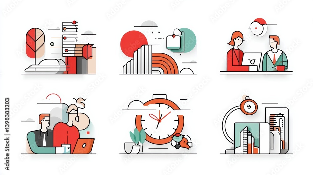 Business management icon set concept. Conceptual icons illustrating business management concepts
