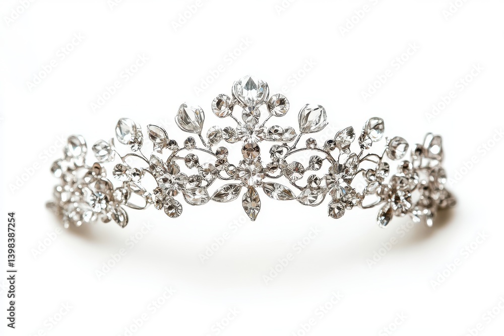 A silver tiara with gems isolated on white background A silver tiara with gems isolated on white background