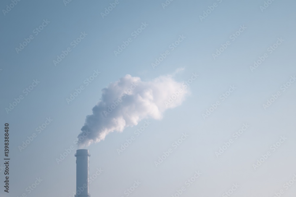 lone smokestack emits single plume of smoke into clear sky lone smokestack emits single plume of smoke into clear sky