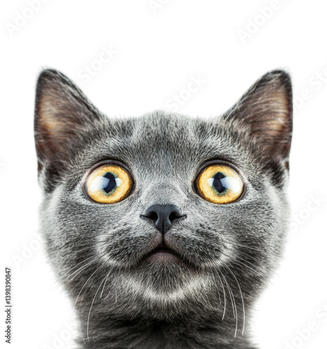 Curious cat portrait in high-quality animal. Isolated on transparent background, png.
