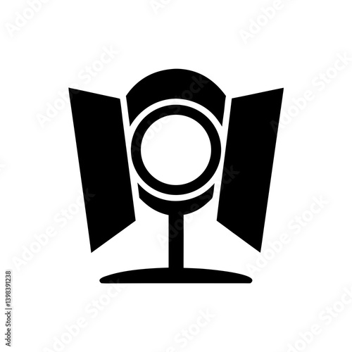 Black Studio Spotlight Icon Isolated for Photography Lighting and Media Production Design Concepts

