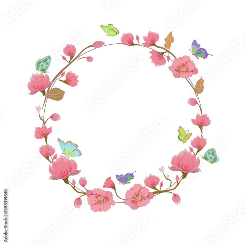 Regal florals and butterflies wreath vector border like fragrant for decorate and design home, card, fabric 