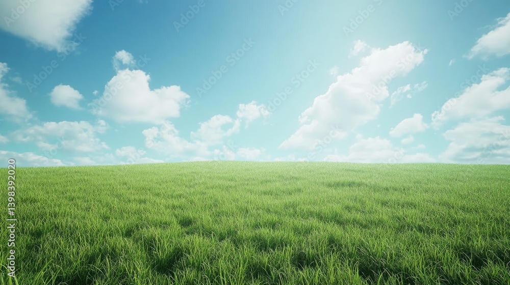 Fototapeta premium Serene Green Grassland Under a Blue Sky
