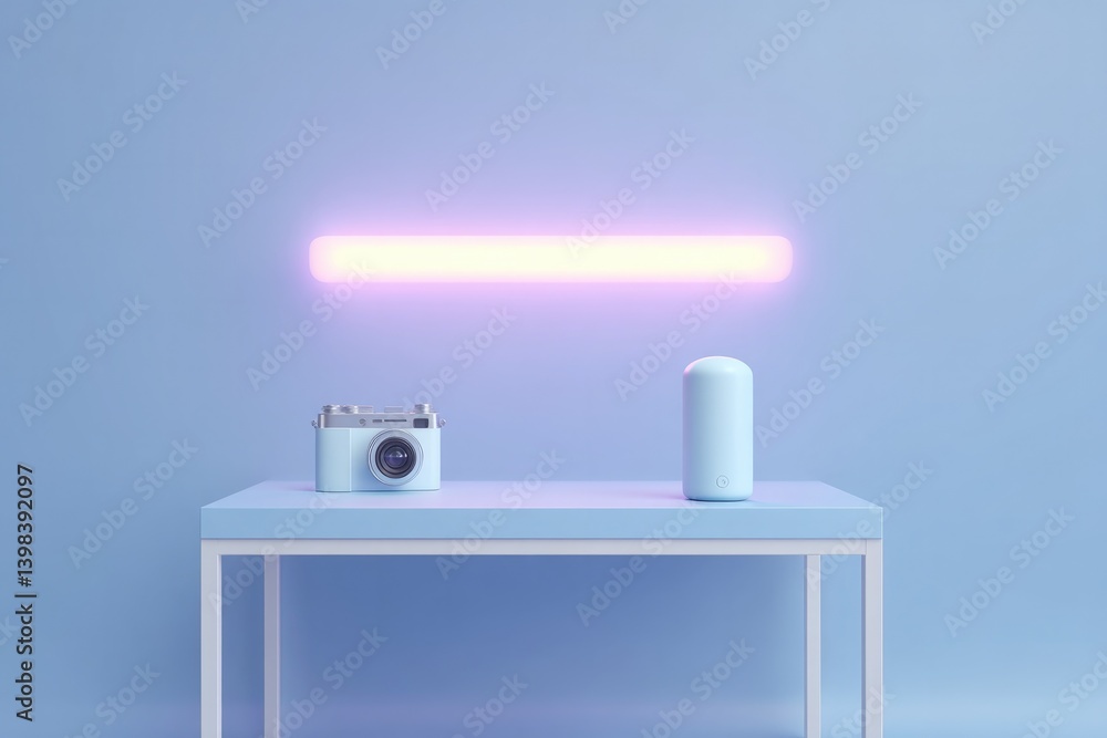 Fototapeta premium minimalist setup with vibrant neon color background showcases essence of dynamic channel environment