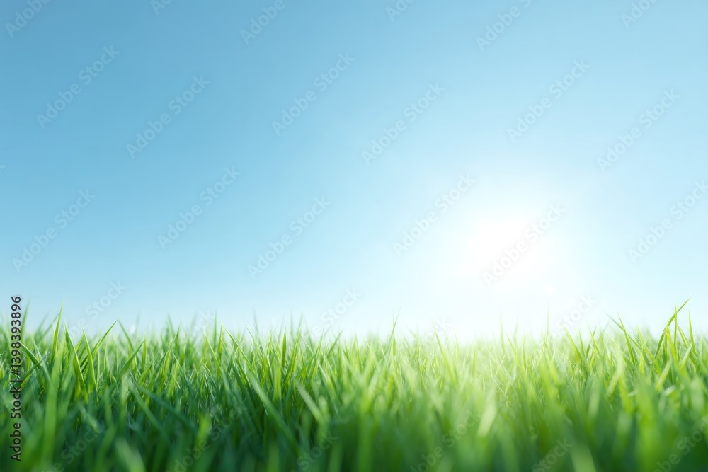 Fototapeta premium minimalistic clean image capturing first light of summer bright sunrays illuminate fresh green grass