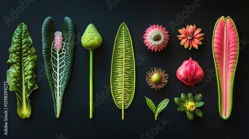 Educational botanical studio high-resolution comparison of monocots and dicots with aesthetic visuals