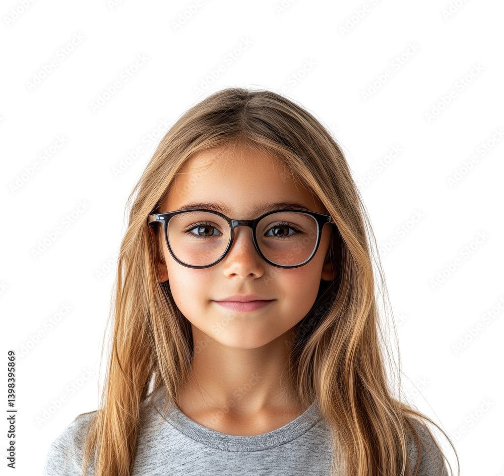 Portrait of a young girl with glasses in natural light youth and curiosity. Isolated on transparent background, png. Portrait of a young girl with glasses in natural light youth and curiosity. Isolated on transparent background, png.