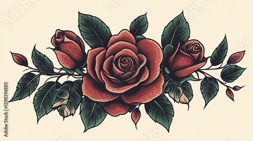 Traditional vintage rose tattoo design artistic creation tattoo studio elegant environment close-up view timeless beauty