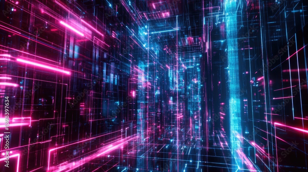 Obraz premium Abstract Digital Cityscape Neon Lightscape