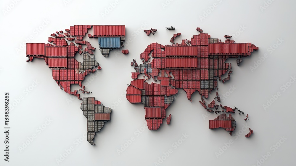 Global trade map with container distribution worldwide infographic digital art aerial view economic visualization