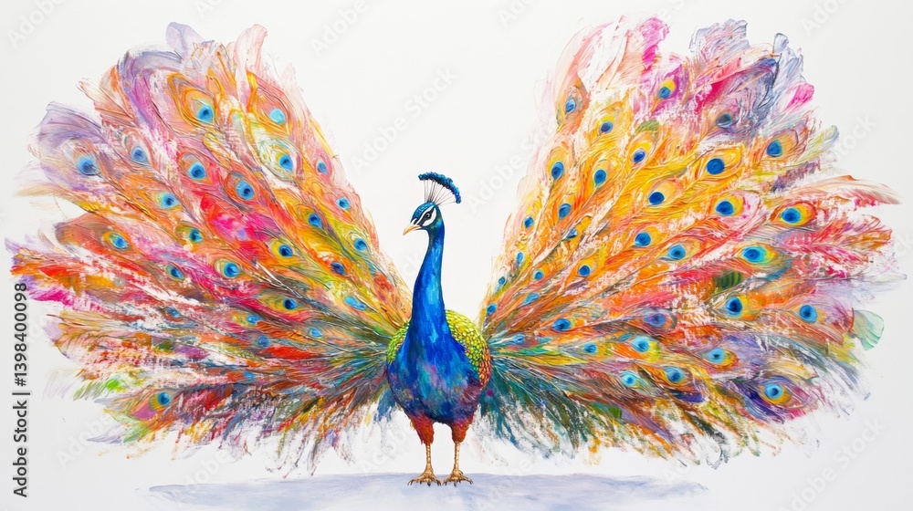 Majestic peacock displaying colorful feathers vibrant art piece wildlife illustration creative environment artistic perspective
