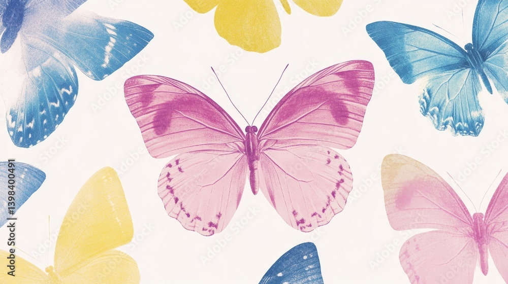 Colorful butterflies in flight nature scene digital artwork vibrant environment aesthetic viewpoint artistic concept