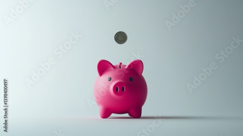 Obraz na płótnie Saving money piggy bank with coin drop minimalist setting conceptual photography indoor close-up view w salonie