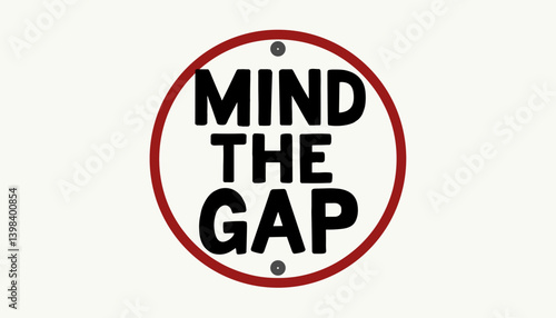 Mind the Gap warning sign against a light background  