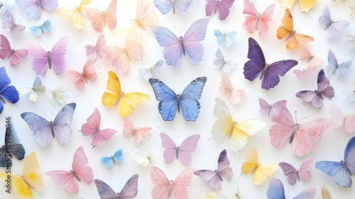 Obraz na płótnie Colorful butterfly collection nature display art installation indoor studio close-up view beauty in diversity w salonie