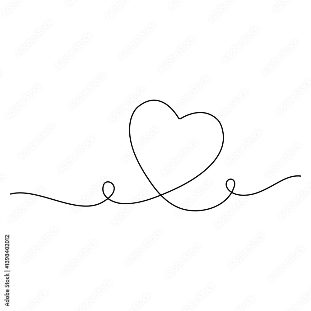 Fototapeta premium Continuous one line drawing of Love vector Heart shape illustration