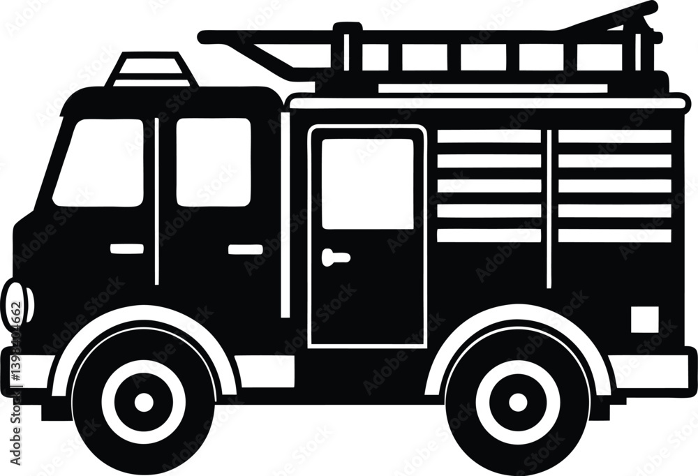 Fire Truck Silhouette Vector | Emergency, Rescue & Vehicle Line Art Fire Truck Silhouette Vector | Emergency, Rescue & Vehicle Line Art