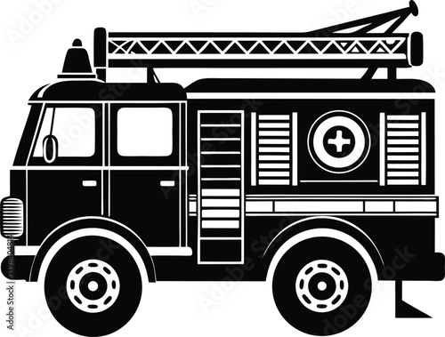 Fire Truck Silhouette Vector | Emergency, Rescue & Vehicle Line Art