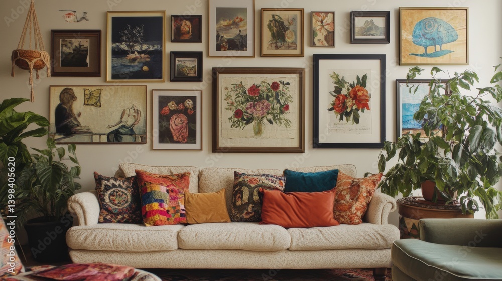 Fototapeta premium A Cozy Living Room Featuring Art and Comfortable Furnishings