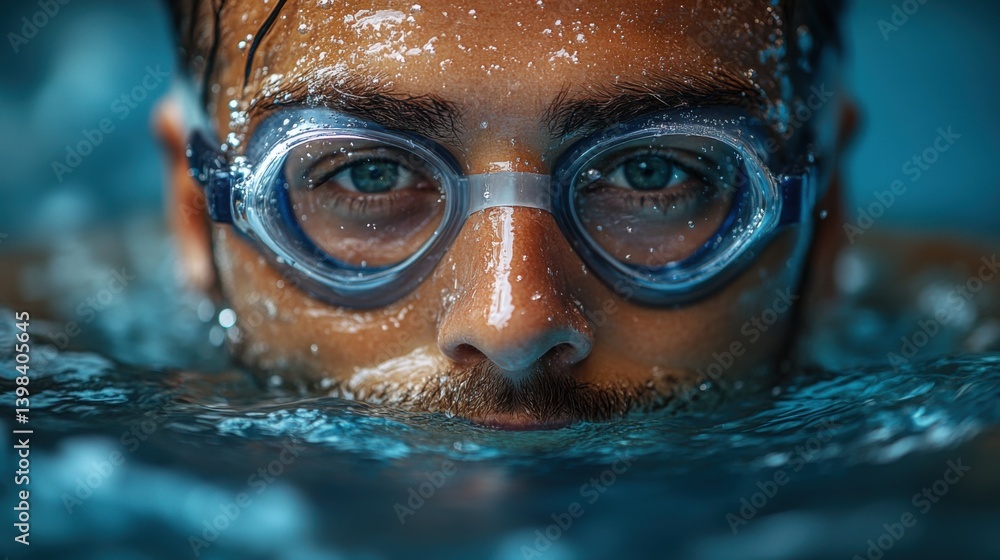 Fototapeta premium Swimmer focusing on technique while submerged in water during training session at indoor pool