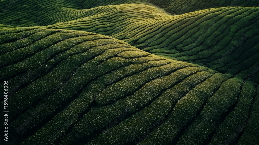 Gentle undulations of green tea fields cameron highlands aerial photography serene environment nature's beauty