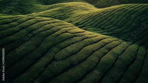 Obraz na płótnie Gentle undulations of green tea fields cameron highlands aerial photography serene environment nature's beauty w salonie
