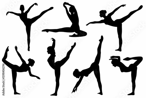 Silhouette Set of Female Dancers in Dynamic Poses – Black Ballet and Contemporary Dance Vector Collection for Artistic and Fitness Designs