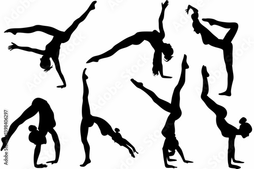 Silhouette Set of Female Dancers in Dynamic Poses – Black Ballet and Contemporary Dance Vector Collection for Artistic and Fitness Designs