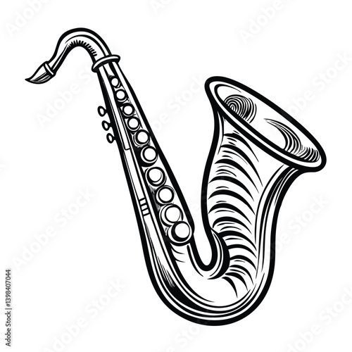 Classic hand-drawn saxophone: a vintage musical instrument in black and white