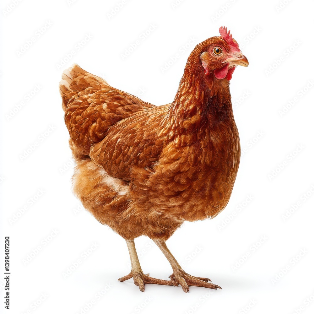 Fototapeta premium A brown hen standing isolated on white background