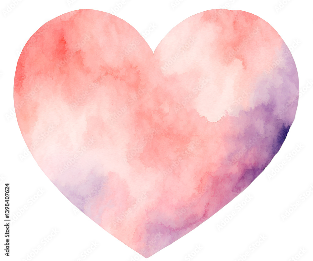 Fototapeta premium Watercolor Heart Illustration with Dreamy Pastel Tones, A Symbol of Love, Affection, and Artistic Expression, Perfect for Valentine's Day and Romantic Designs