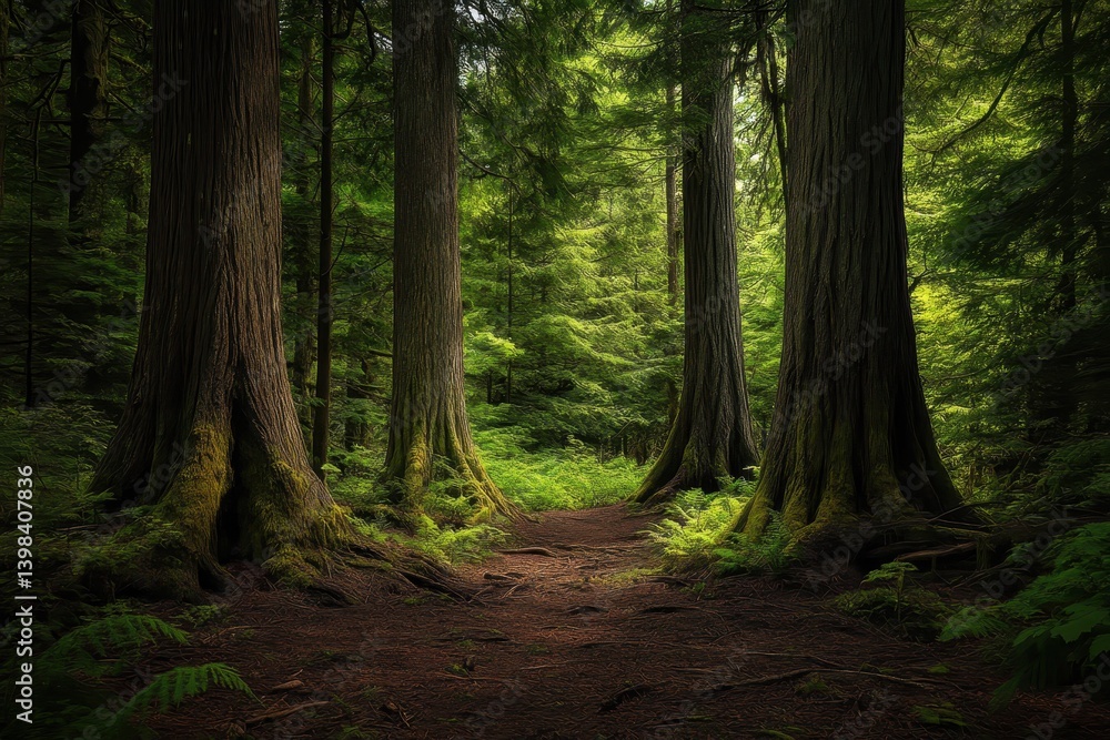 Majestic Old Growth Cathedral Grove: A Lush Forest Landscape on Vancouver Island, Canada Majestic Old Growth Cathedral Grove: A Lush Forest Landscape on Vancouver Island, Canada