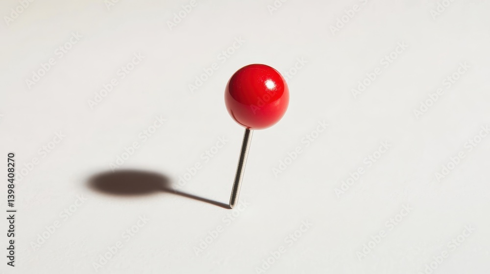 Minimalist Pin Symbol. Small Red Button on a White Background with a Focus on Map Location and Pointer Design Minimalist Pin Symbol. Small Red Button on a White Background with a Focus on Map Location and Pointer Design